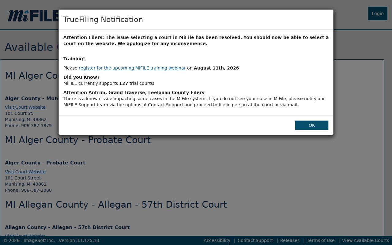 Menominee County civil docket MiFILE available courts source