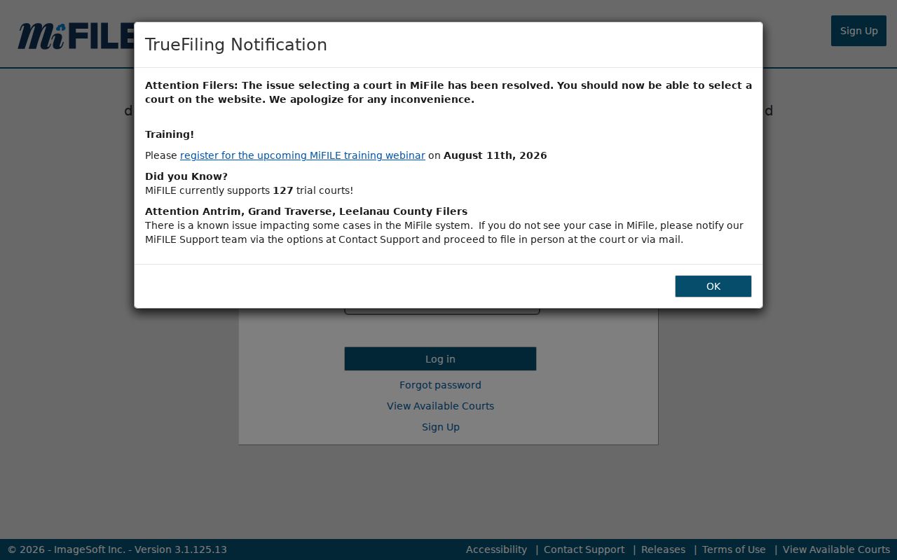 Menominee County civil docket MiFILE login source