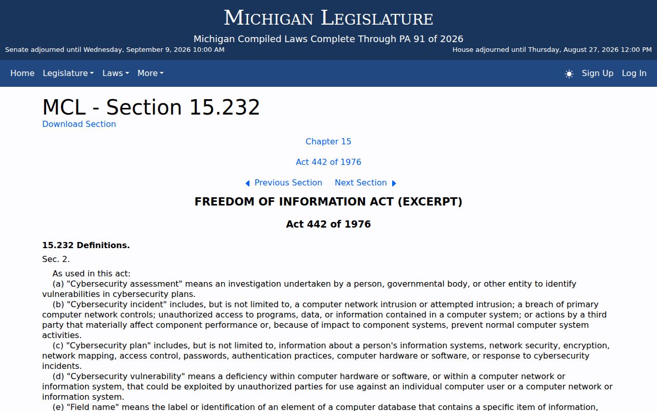 Menominee court records source showing Michigan FOIA judicial-branch boundary
