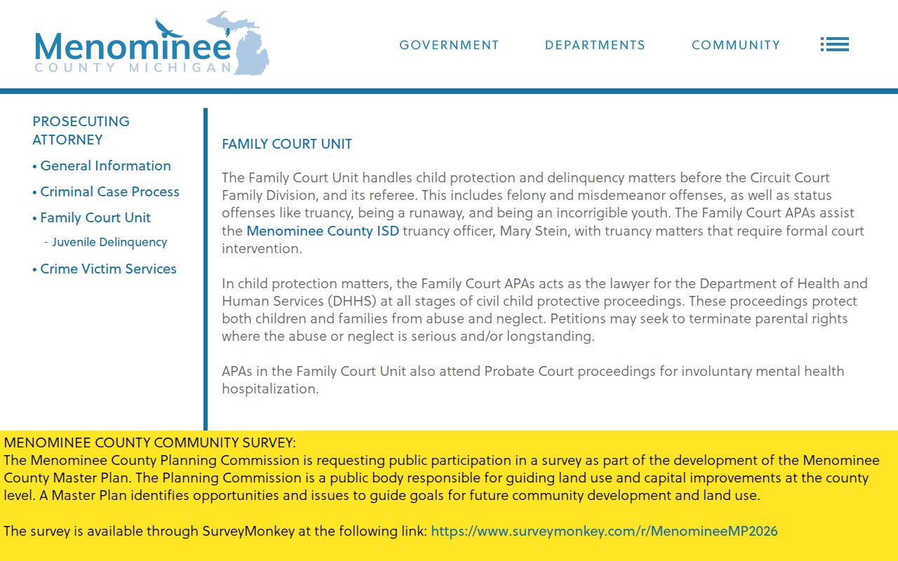 Menominee County criminal docket Family Court Unit source information
