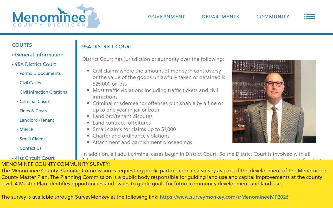Menominee County court docket 95A District Court jurisdiction