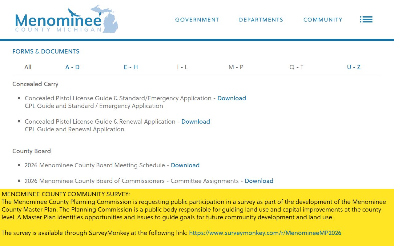 Menominee County court docket forms and documents
