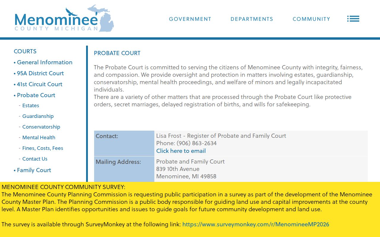 Menominee County court docket Probate Court access