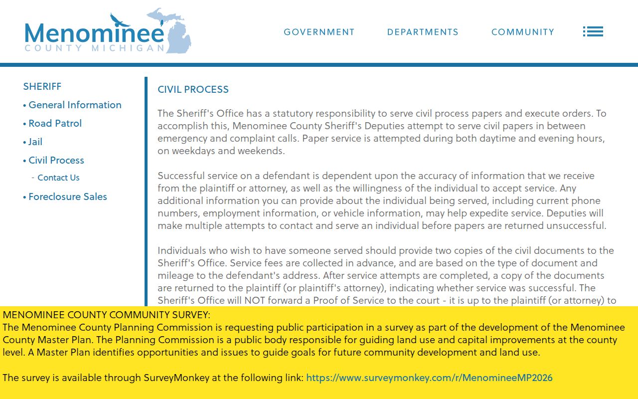 Menominee traffic court records context showing separate sheriff civil-process source